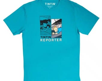 Moulinsart "Tintin Train" Kids T-Shirt: Turquoise/Colour Cotton T Shirt 2 - 12 years ML Hergé