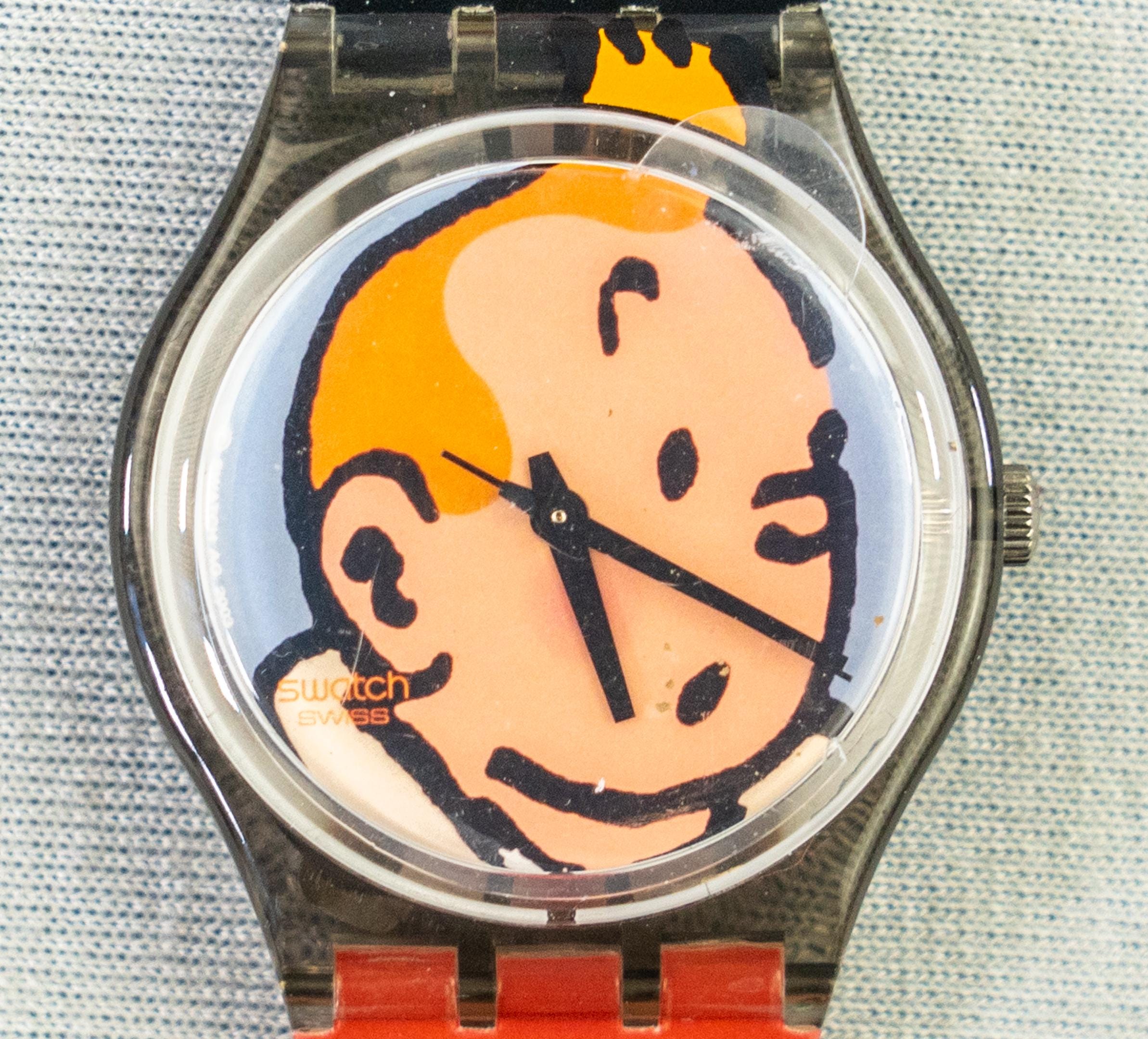 Moulinsart Tintin Swatch Swiss Watch Red Black Strap Unisex