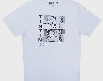 Maglietta per bambini "Tintin & Co Monochrome" di Moulinsart: maglietta in cotone 2-12 anni