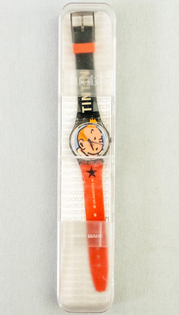 Moulinsart Tintin Swatch Swiss Watch Red Black Strap Unisex