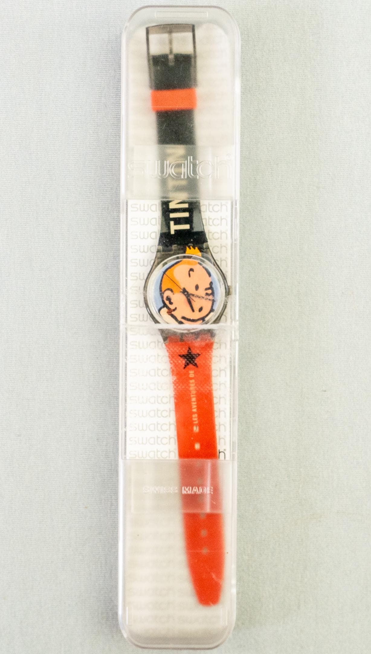 Moulinsart Tintin Swatch Swiss Watch Red Black Strap Unisex