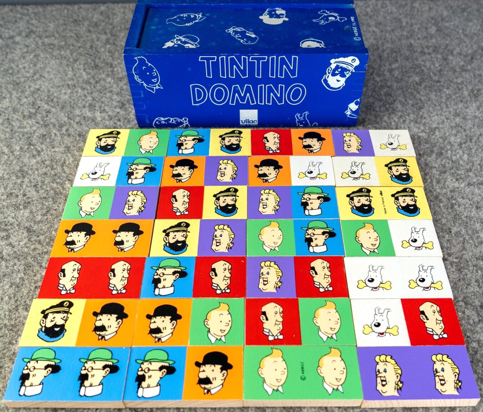 Tintin ドミノゲーム 木製 Vintage Vilac Wooden Tintin Dominoes Set 1992 Boxed & Complete