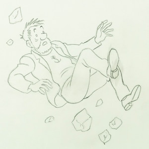 Diseño artístico de los estudios Hergé de 1976: Capitán Haddock en grafito. Arte original de Tintín.