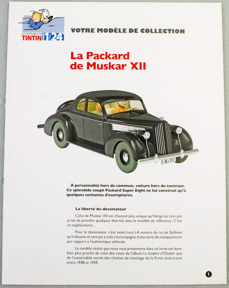 Muskar Hachette Tintin 1/24 Car #28 Packard 6 - King Ottokar's Sceptre - Herge ...