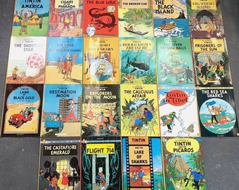 Set of 22 Vintage Magnet Tintin Paperback Books: Hyslop text by Herge Comic Lot