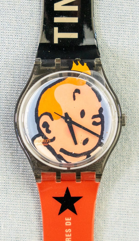 Swatch TINTINタンタン腕時計 Moulinsart Tintin Swatch Swiss Watch Red Black Strap Unisex