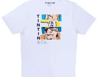 Maglietta per adulti "Tintin & Co" Moulinsart: maglietta bianca con personaggi colorati in cotone S - 3X ML Hergé