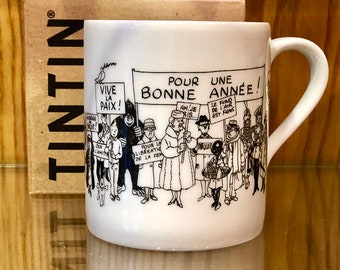 Moulinsart Tintin Mug: “Happy New Year” “Bonne Annee” Carte De Voeux 2024 Cups