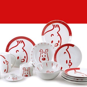 Moulinsart Tintin Red Ceramic Crockery/Kitchenware Set x8 Pcs BUY INDIVIDUALLY