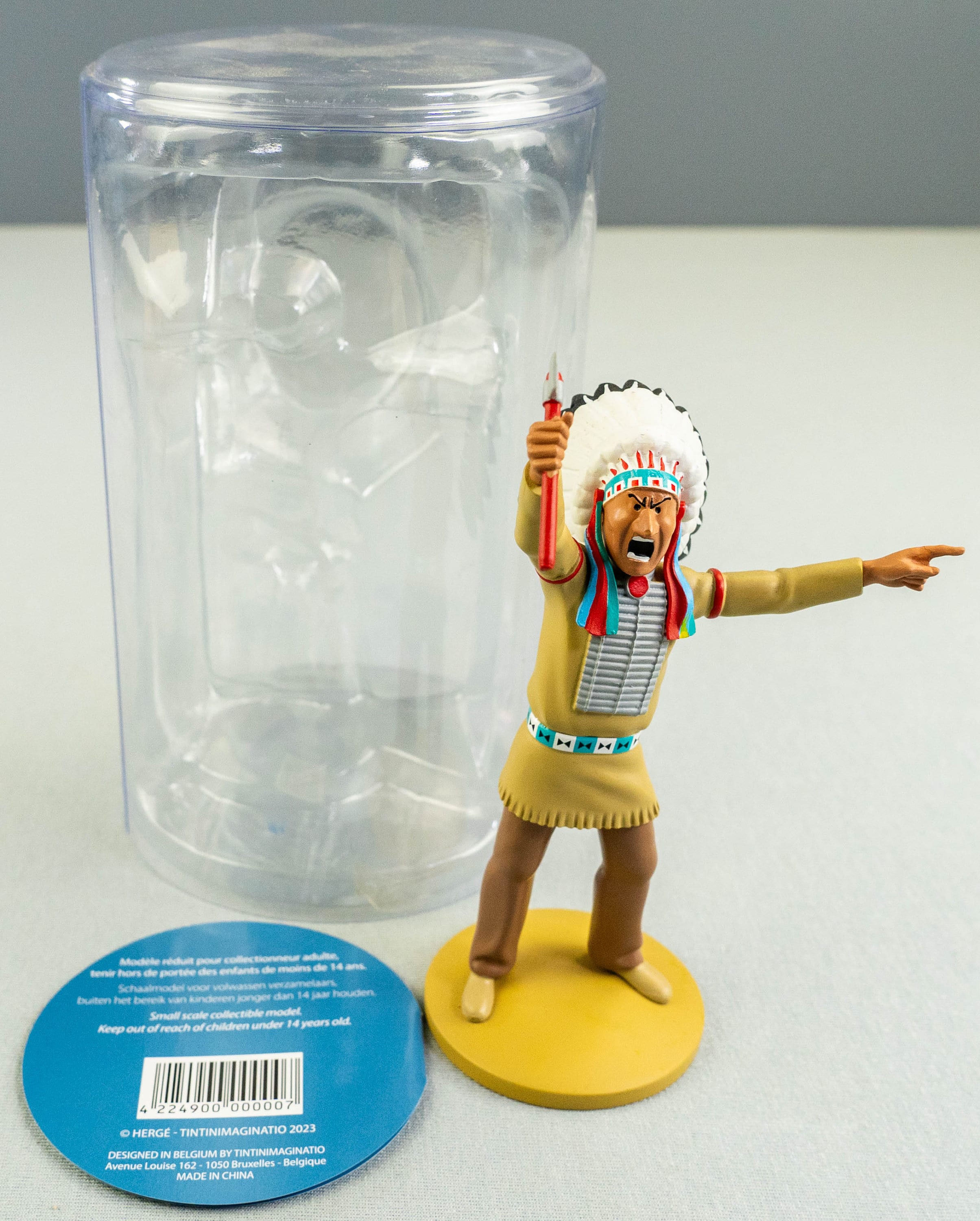 Indianerfigur Seattle Häuptling Duwamish H 17 cm mit Totempfahl H 25,5