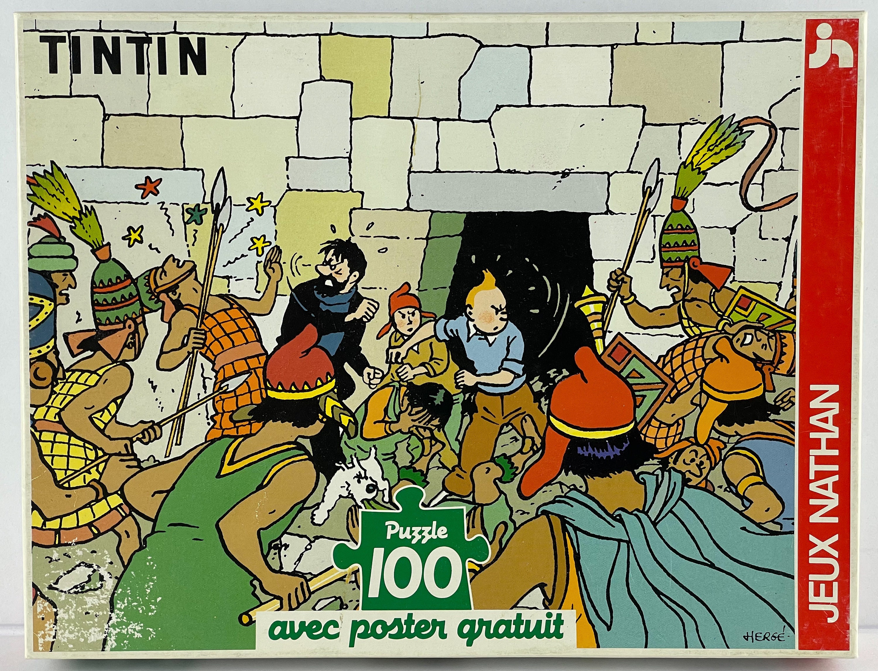 Jeux Nathan Tintin Puzzle Poster: Prisoners of Sun Inca Fist Fight 100%  Complete 100 Piece Jigsaw Herge 