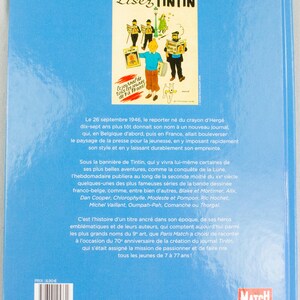 May include: A book cover with a blue background and a vintage illustration featuring characters from the Tintin comic series. The title "Liser Tintin" is displayed at the top, with text in French. The cover also includes the publisher's logo.