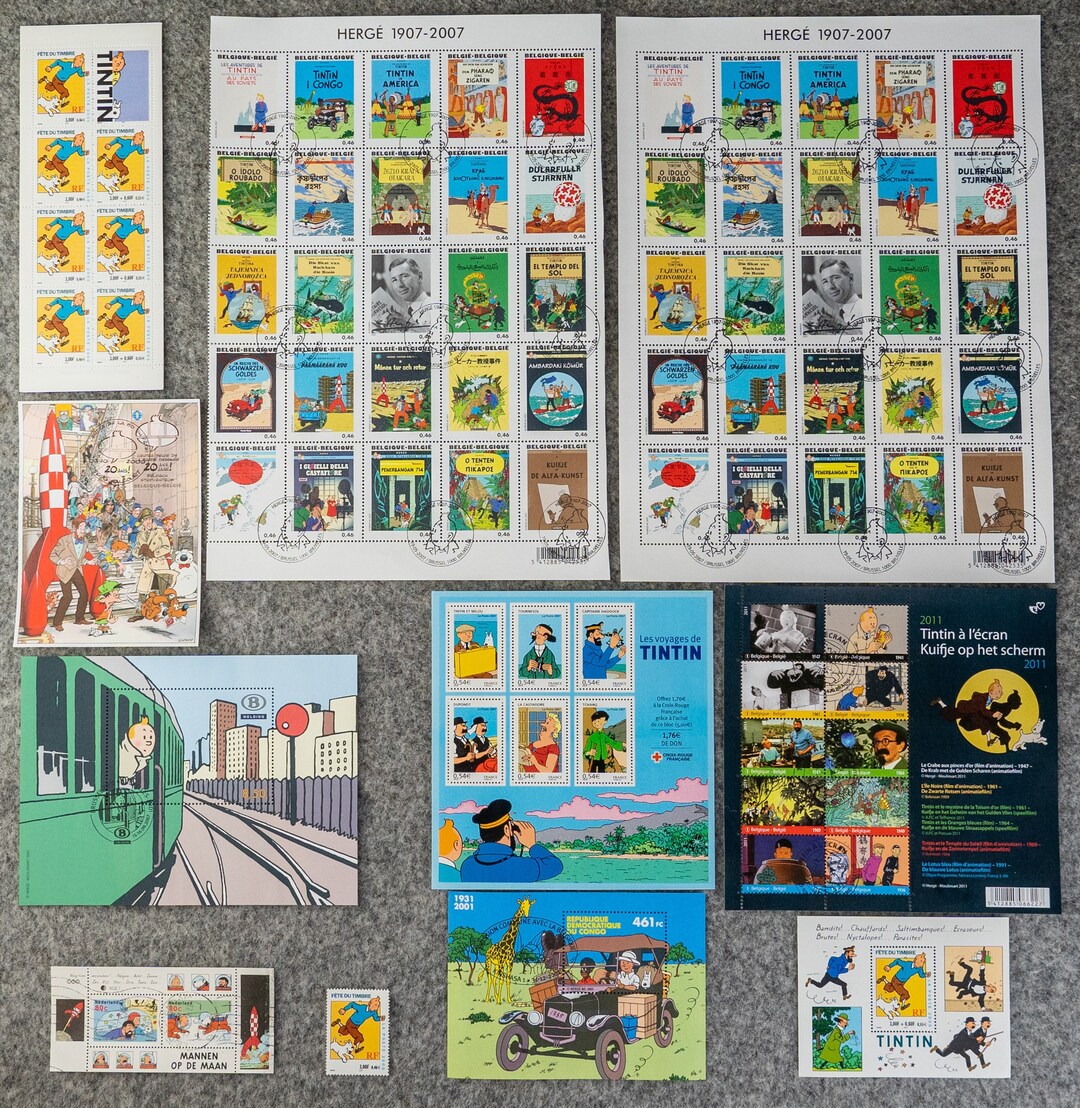 Tintin HERGÉ生誕100年記念切手 ベルギー タンタン 外国切手 TINTIN(タンタン) 記念切手シートとバラ売り1枚 は