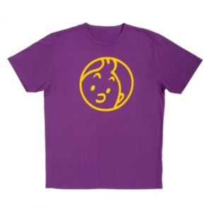 ムーランサール タンタンの顔 大人用 Tシャツ: パープル/イエロー コットン Tシャツ S - 2X ML エルジェ