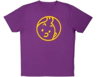 Maglietta per adulti Moulinsart Tintin Face: maglietta in cotone viola/giallo S - 2X ML Hergé