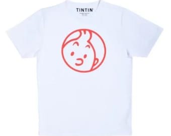 Maglietta per adulti Moulinsart Tintin Face: maglietta in cotone bianco/rosso S - 2X ML Hergé