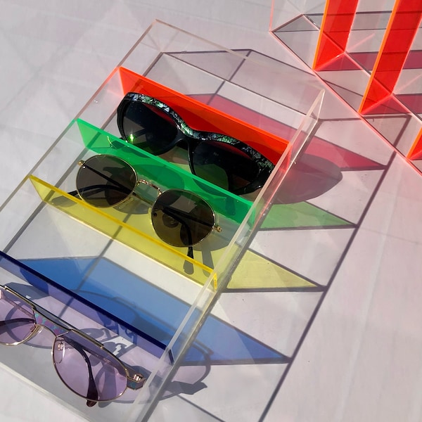 5 organisateur de lunettes en plexiglas multicolore, plateau de lunettes en plexiglas, présentoir, affichage de stockage de lunettes, support de lunettes claires, boîte à bijoux