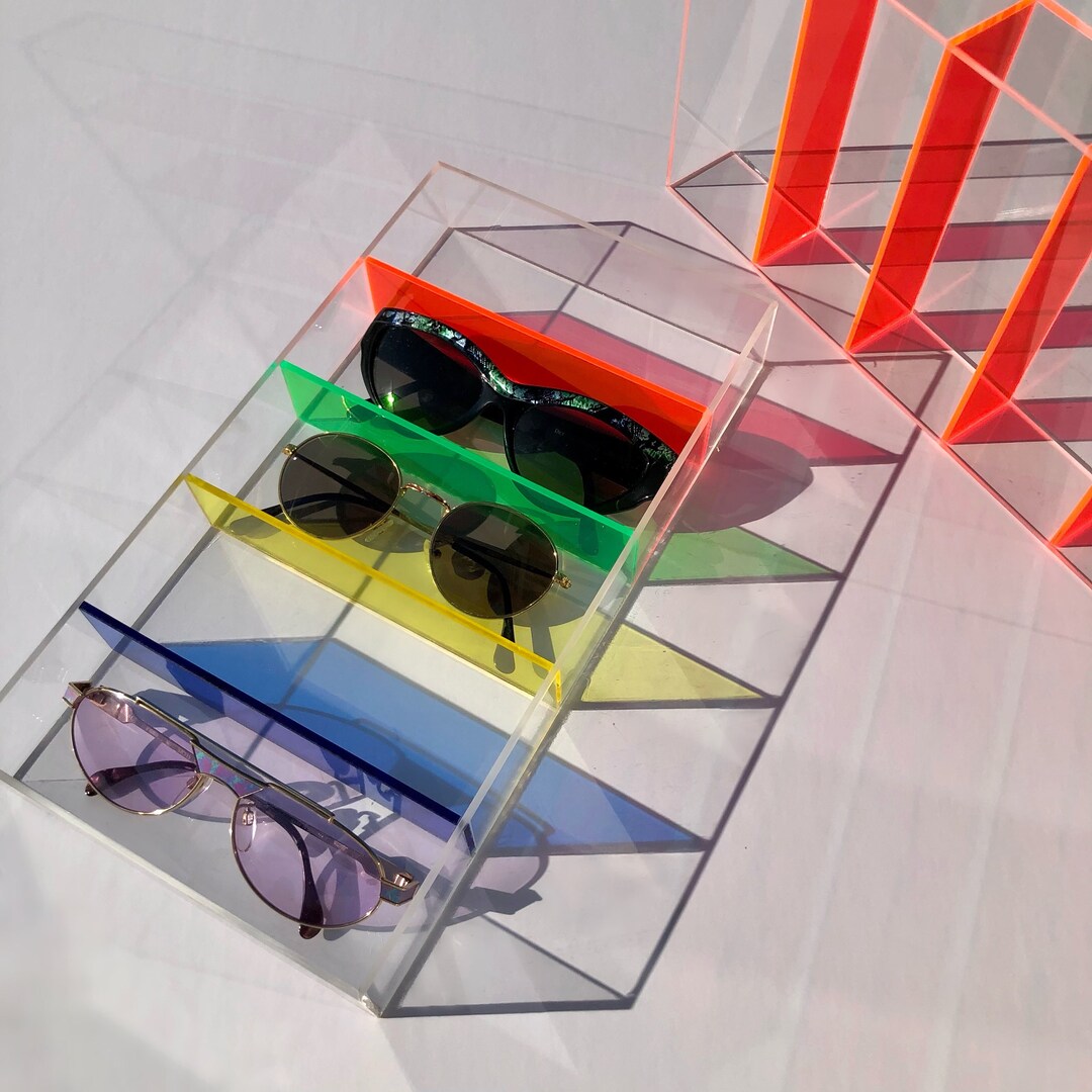 5 Multicolor Plexiglass Eyewear Organizer, Plexiglass Glasses Tray