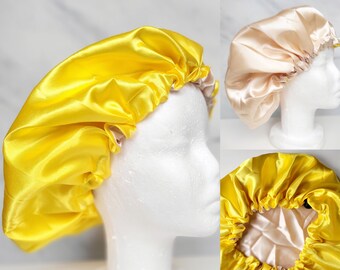 Satin Bonnet Nightcap Size S/Meter / Hair Bonnet / Afro Nightcap for Sleeping / Double Layered and Reversible with Elastic Band