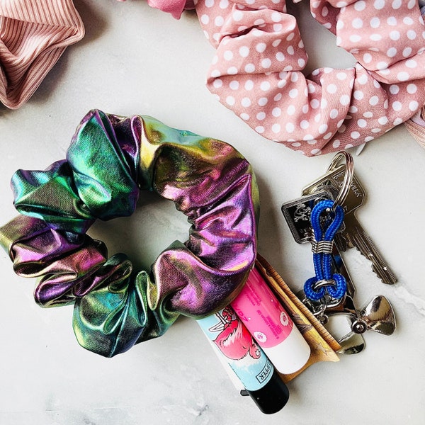 Haargummi Scrunchie mit Fach als Geheimversteck Groß XL Zopfgummi mit Reißverschluss für Events Partytime Mini Tasche Geheimfach