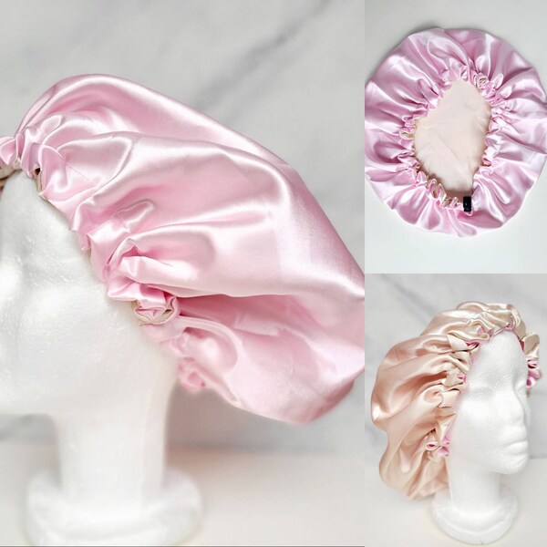 Satin Bonnet Nachtmütze Größe S/M / Hair Bonnet / Afro Nachtmütze zum Schlafen / doppellagig und wendbar mit Gummizug