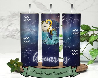 Midnight Zodiac Aquarius Tumbler Wrap - 20 oz Tumbler Wrap - Aquarius Zodiac Tumbler Wrap - INSTANT Digital Download - Aquarius Tumbler Wrap