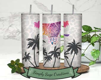 Beach Babe Tumbler Wrap - 20 oz Tumbler Wrap - Leopard Tumbler Wrap - INSTANT Digital Download - Beach Tumbler Wrap - Beach Cup Design