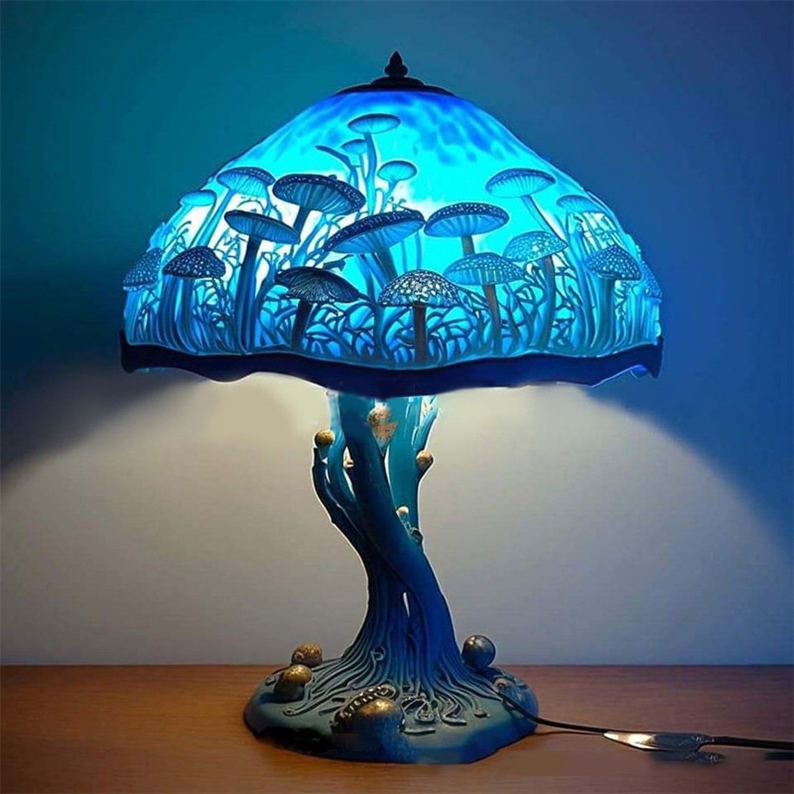 Mesmerizing Vintage Stained Glass Mushroom Table Lamp: Plant E