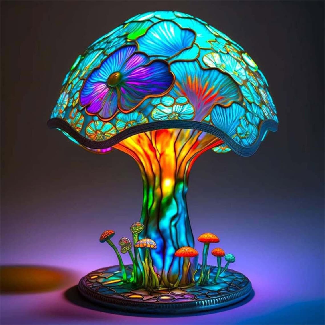 Mesmerizing Vintage Stained Glass Mushroom Table Lamp: Plant B