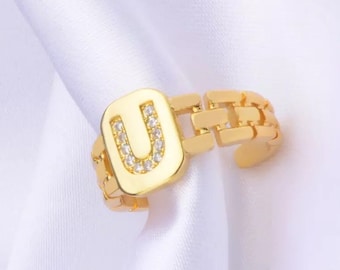 Gold Initial letter Ring, Waterproof ring, Gold Ring, Capital Letter ring Ring, Gift for Christmas, Gift for Her