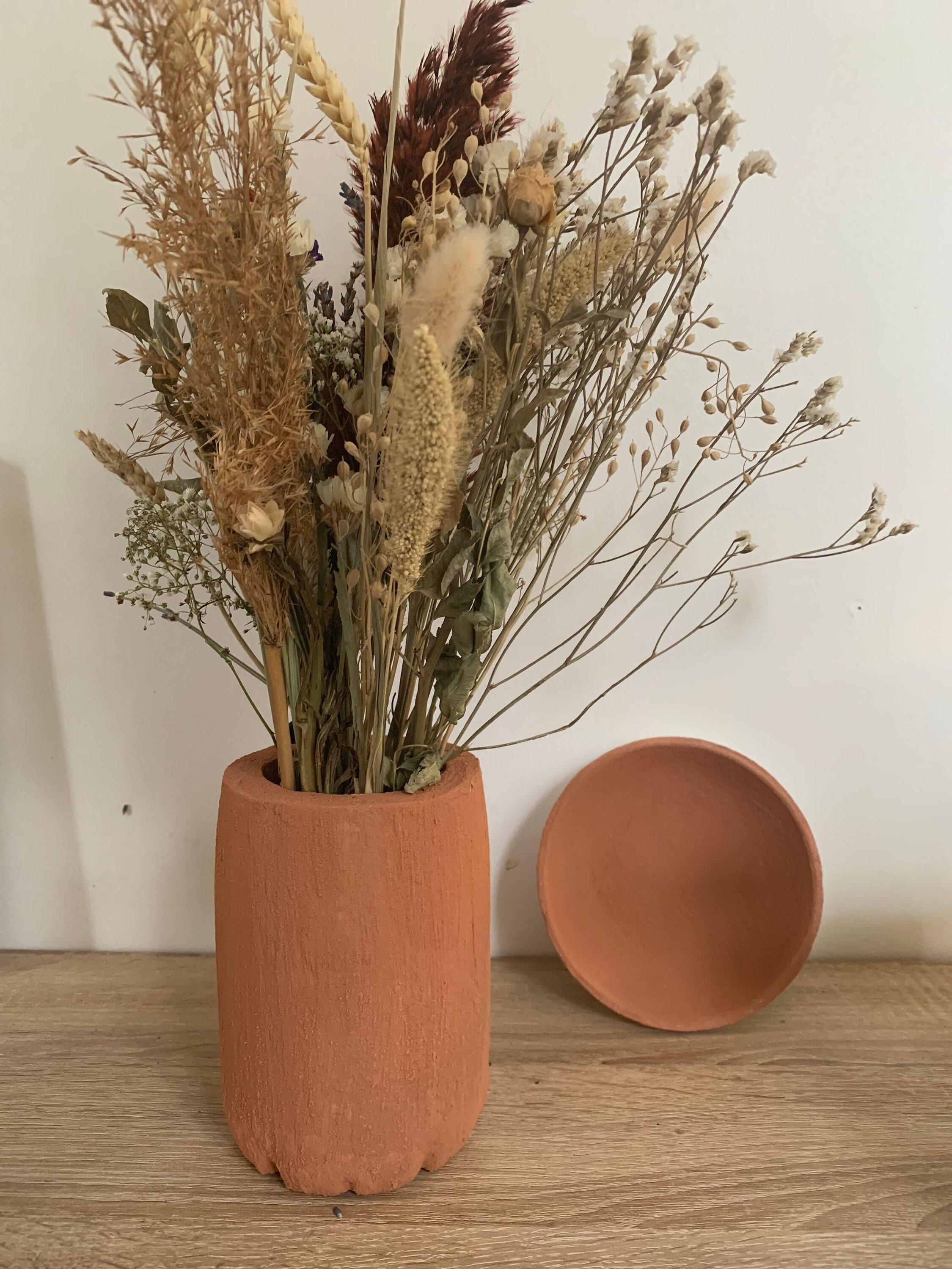 Lot Vase et Vide-Poches, Terracotta Effet Granit.
