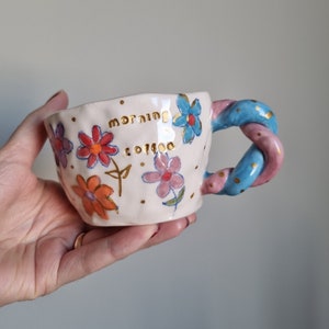 Handmade ceramic floral mug, ceramic floral mug,handmade ceramic mug,floral spring mug,ceramic spring mug,cute coffee mug,coffee tea mug