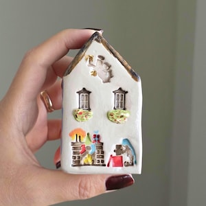 Handmade Miniature Ceramic Christmas House: Rustic Village Cottage