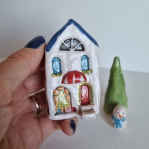Handmade Ceramic Miniature Winter Village Set: Christmas House Decoration