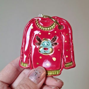 Handmade Ceramic Christmas Jumper Ornament: Rudolph Sweater