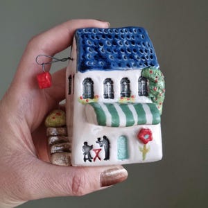 Handmade Ceramic Italian Cafe Miniature House with Heart