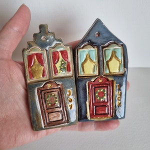 Handmade Ceramic Christmas House Ornament Set: Rustic Holiday Decor