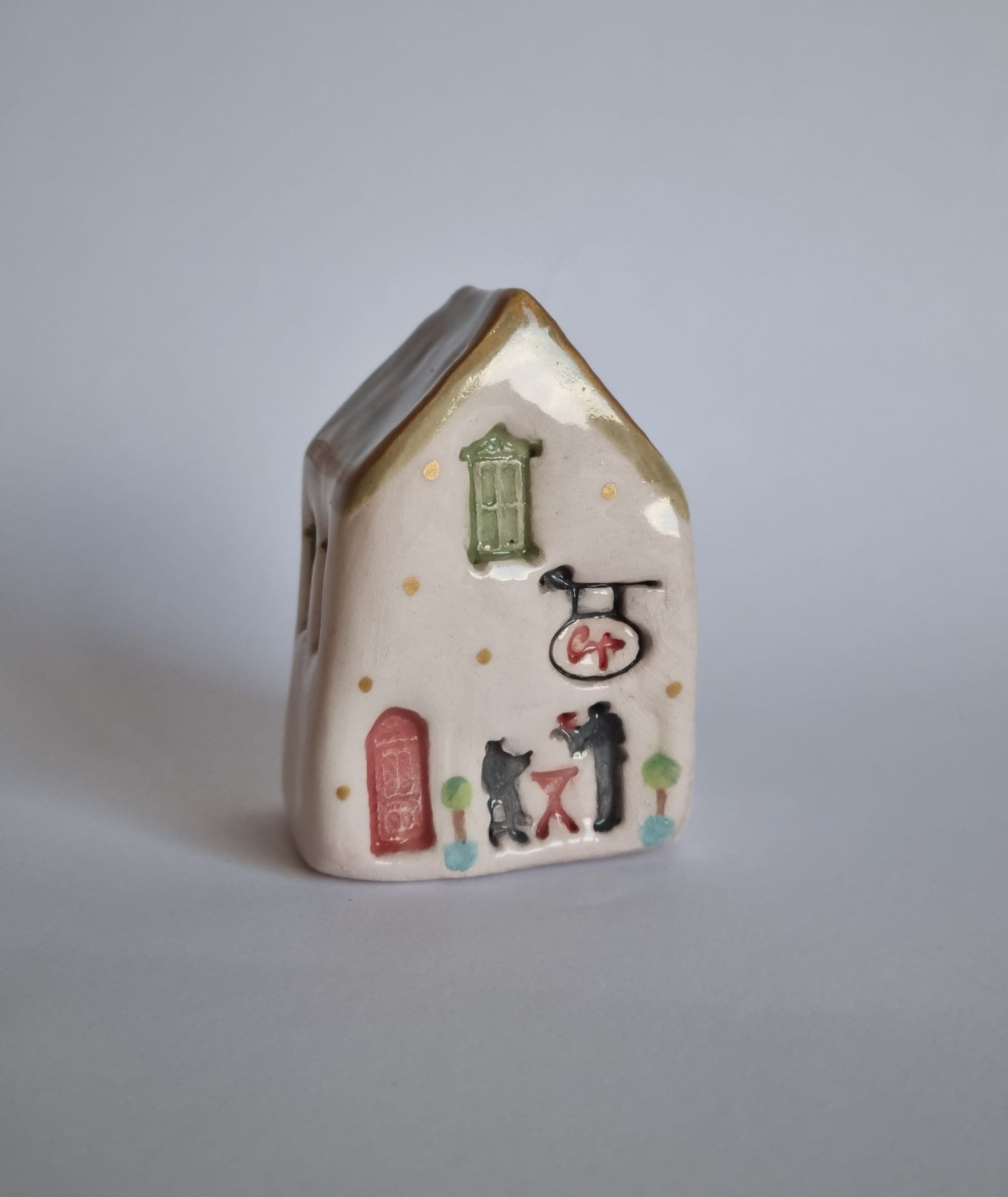 Miniature italian cafe,porcelain italian house,handmade ceramic rustic house,miniature ceramic house,ceramic miniature house