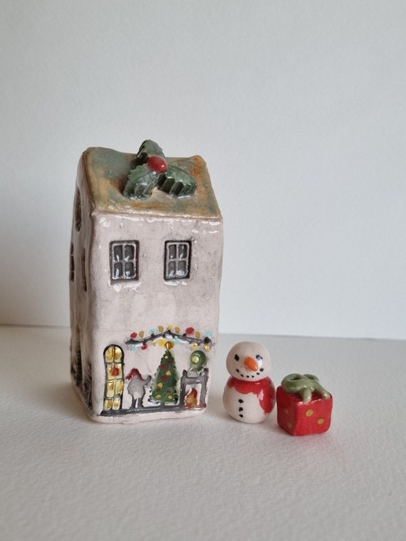 Handgefertigte Keramik Weihnachtsdorf Set: Miniatur Urlaub Wohnkultur