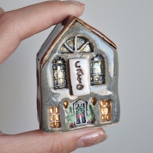 Handmade Ceramic Miniature Cafe: Rustic Christmas Village House