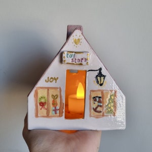 Handmade ceramic christmas candle holder,ceramic tea light holder,handmade ceramic tea light holder,ceramic christmas candle holder house