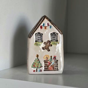 Handmade Miniature Ceramic Christmas House: Rustic Village Cottage
