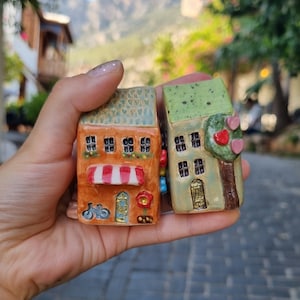 Handmade Ceramic Italian Village House Set: Miniature Fairy Cottage Decor
