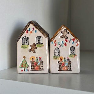 Handmade Miniature Ceramic Christmas House: Rustic Village Cottage