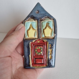 Handmade Ceramic Christmas House Ornament: Rustic Holiday Decor