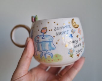 Summer floral mug,handmade ceramic summer mug,ceramic home mug,handmade sunset mug ,ceramic handmade romantic and cute mug