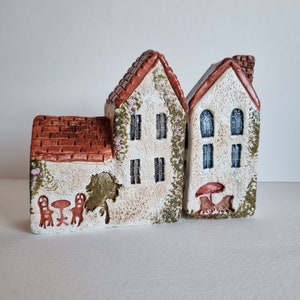 Handmade Miniature Ceramic British Houses: Set of 2 Tiny Clay Cottages