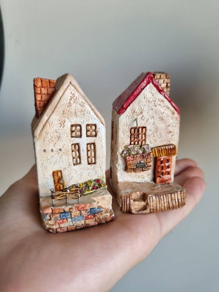 Tiny Ceramic Italian Village Houses - Miniature Clay Set of 2 - Etsy