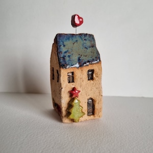 Ceramic christmas house,handmade ceramic miniature house,ceramic miniature christmas Italian house,ceramic miniature house with heart