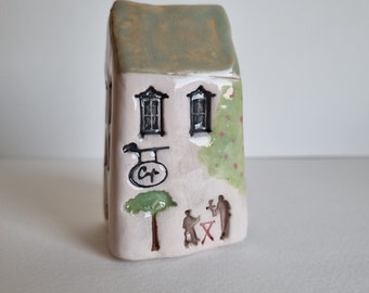 Ceramic miniature Italian house,handmade ceramic miniature Italian cafe,miniature clay Tuscany house, handmade porcelain Venice house